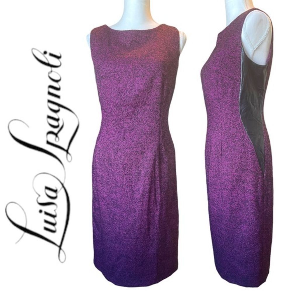 Luisa Spagnoli Purple & Black Wool Sheath Dress with Leather Sides - Size 46